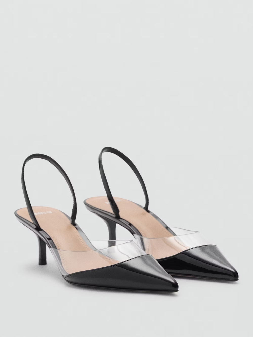 Mango Black Pointed Slingback Heels with Clear Vinly Strap